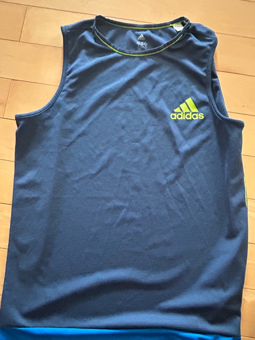 adidas Men’s Blue Athletic Tank with Neon Yellow Logo